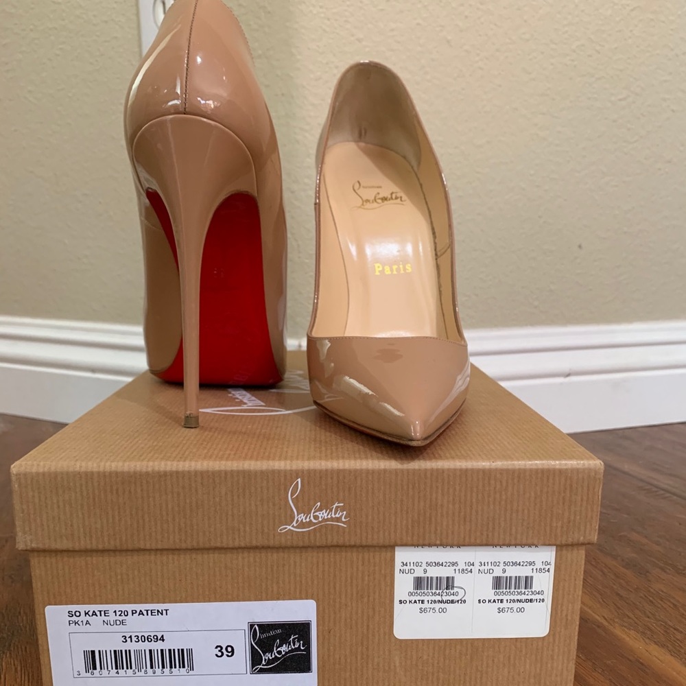 Christian Louboutin Nude Patent So Kate 120 Pumps
